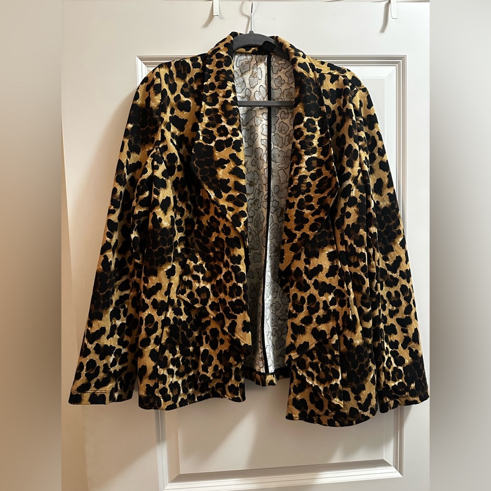 Mango Leopard Print Blazer - Black and Tan